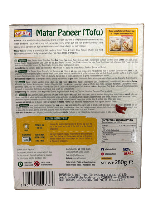 Ashoka Ready Meals Matar Paneer Tofu 280g
