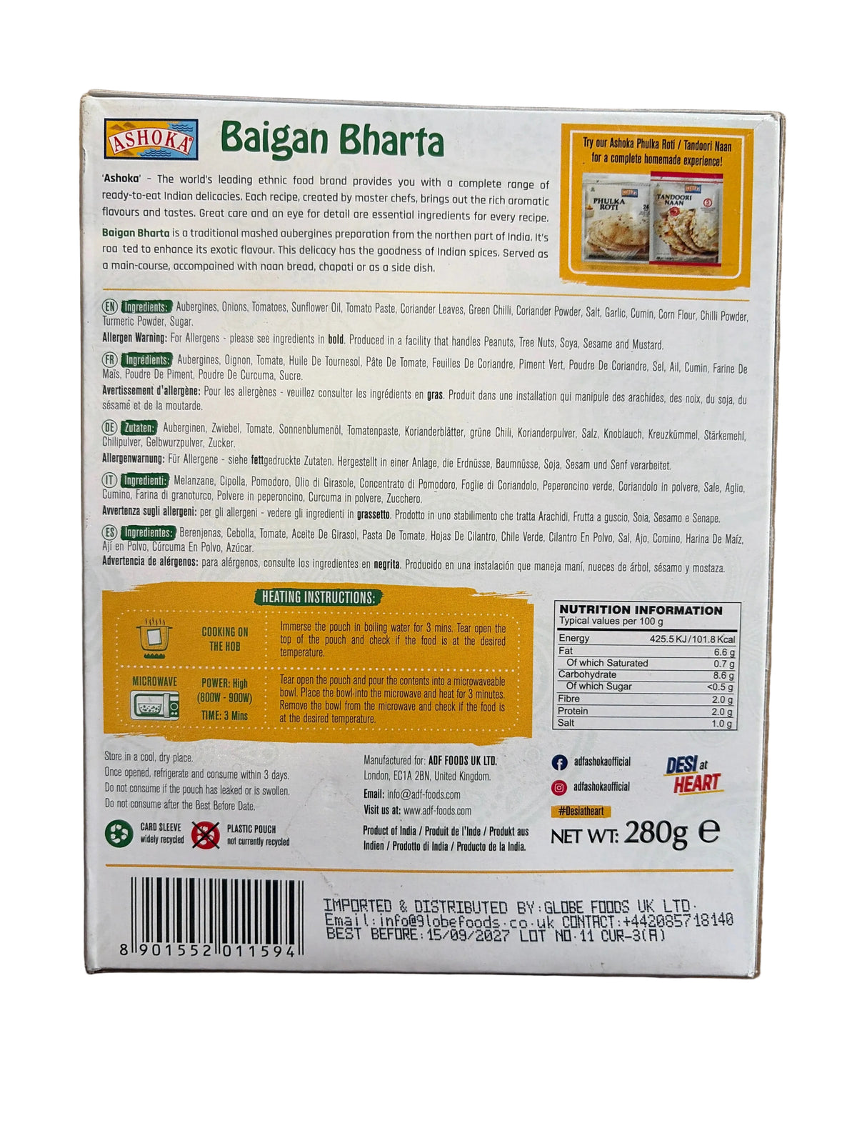 Ashoka Ready Meals Baigan Bharta 280g PM