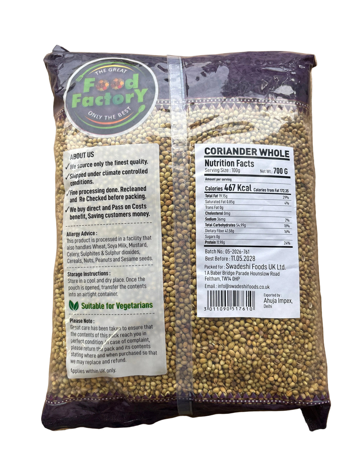 Food Factory Coriander Whole Desi 700g