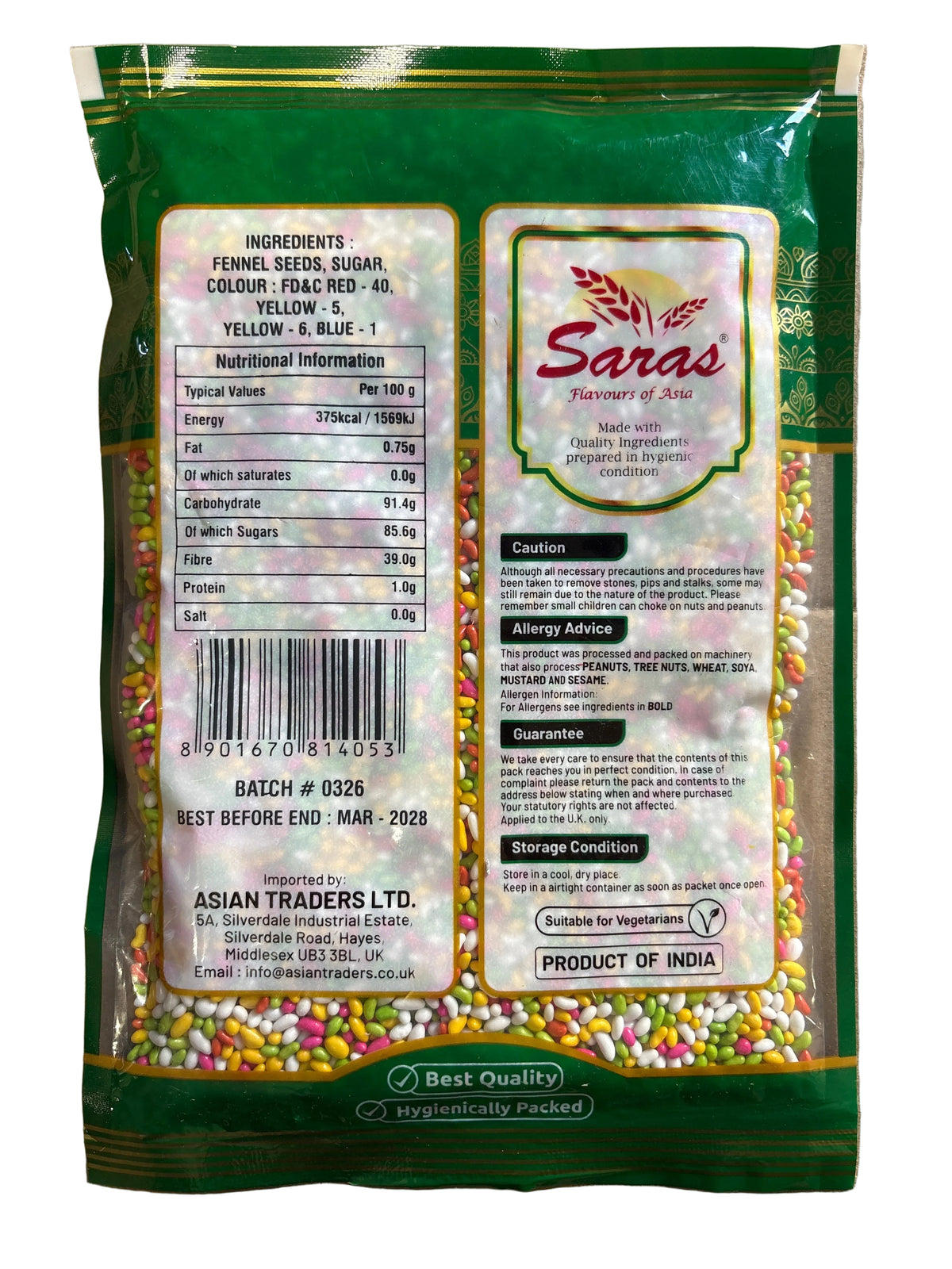 Saras Valiary Fennel Seeds Sugar Coated 300g