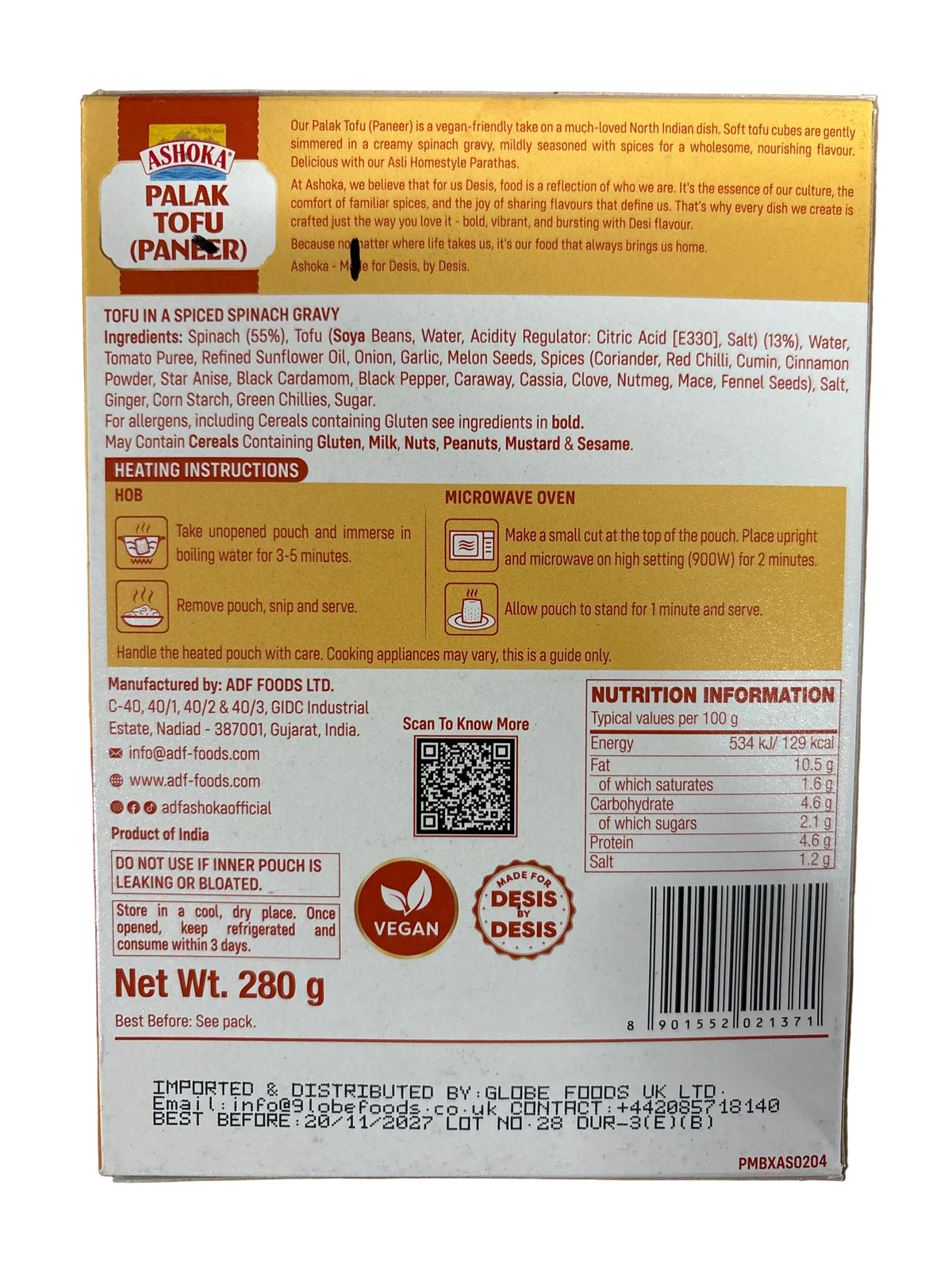 Ashoka Ready Meals Palak Tofu 280g