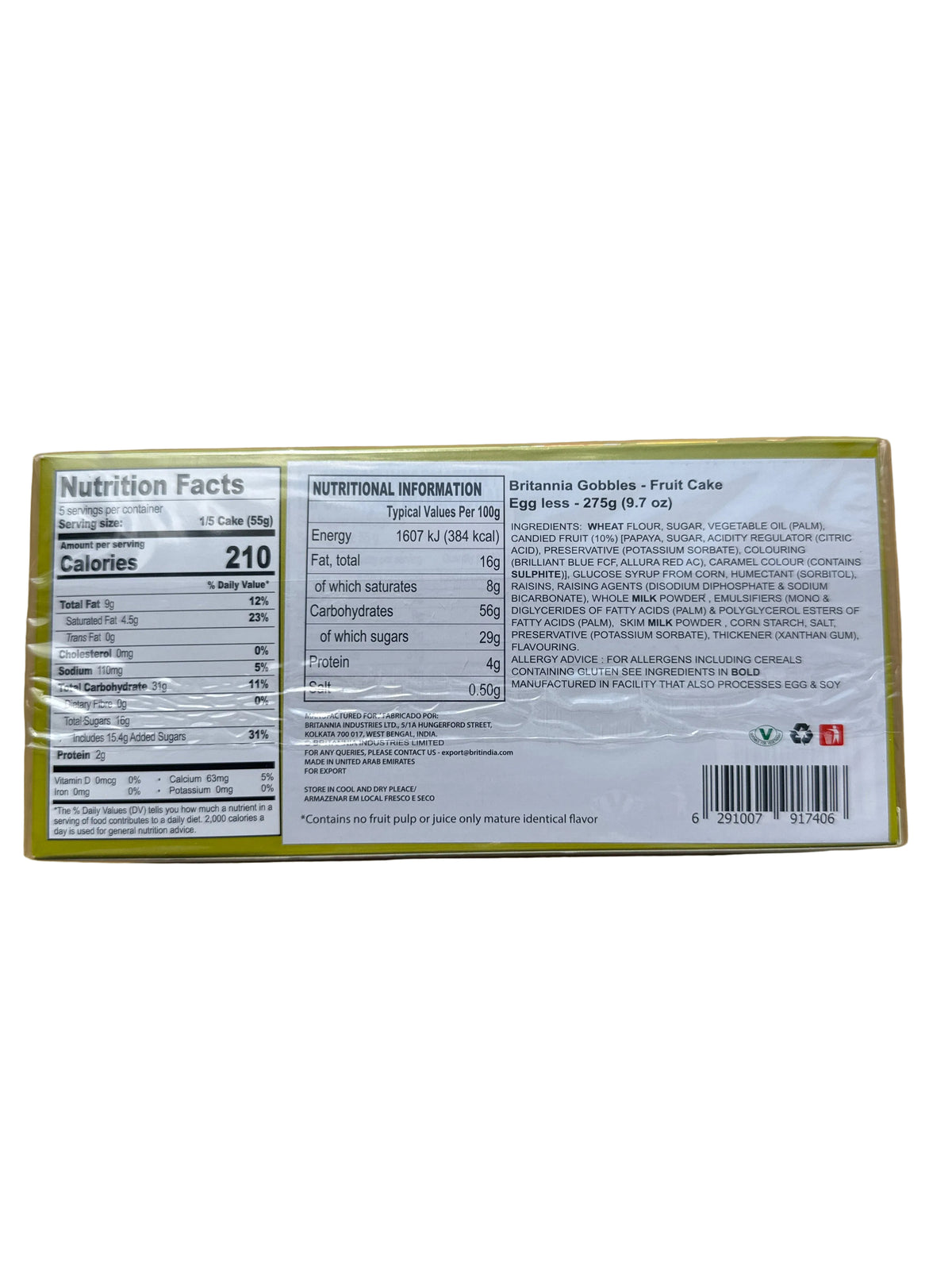 Britannia Gobbles Fruit Cake 275g PM