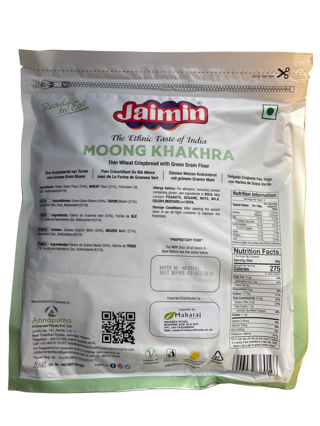 Jaimin Moong Khakhra 180g