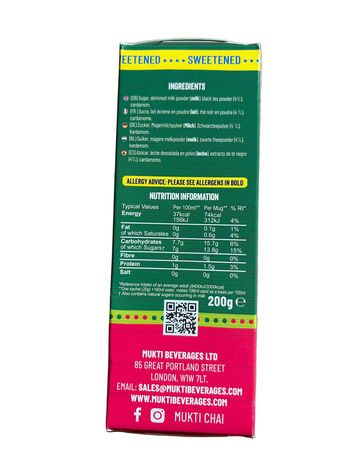 Mukti Instant Tea Cardamom 10 x Sachets 200g