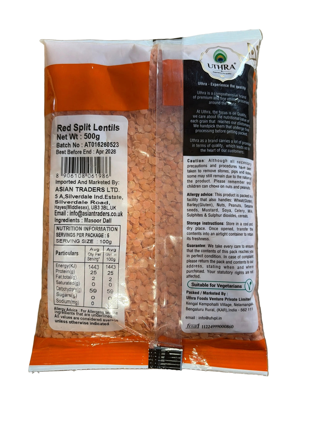 Uthra Lentils Red Split 500g