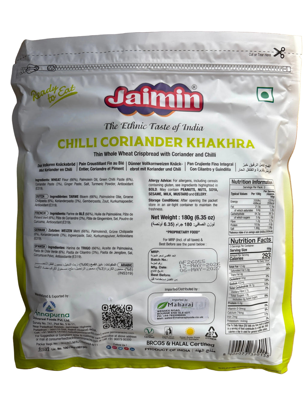Jaimin Chilli Coriander Khakhra 180g