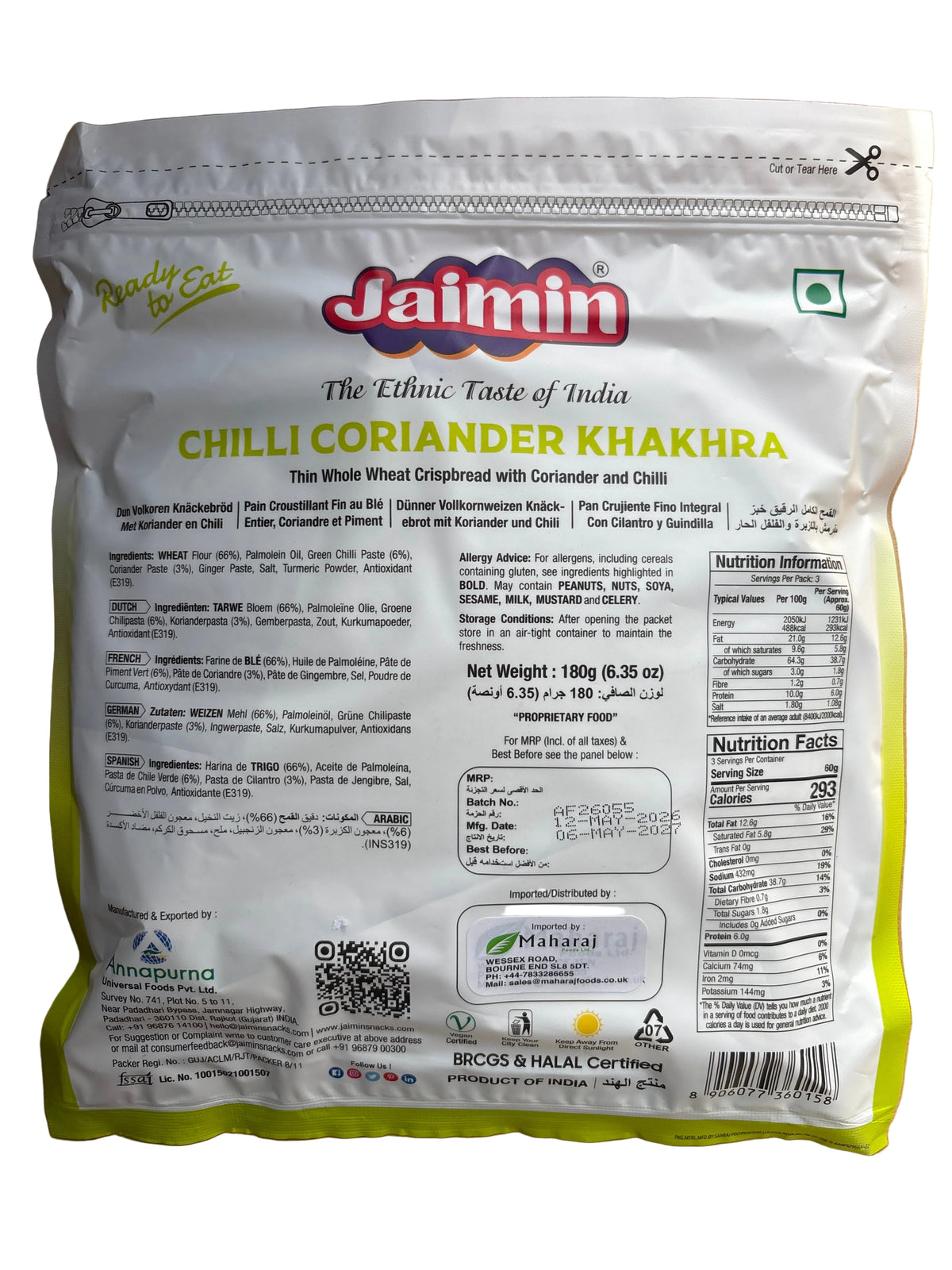 Jaimin Chilli Coriander Khakhra 180g