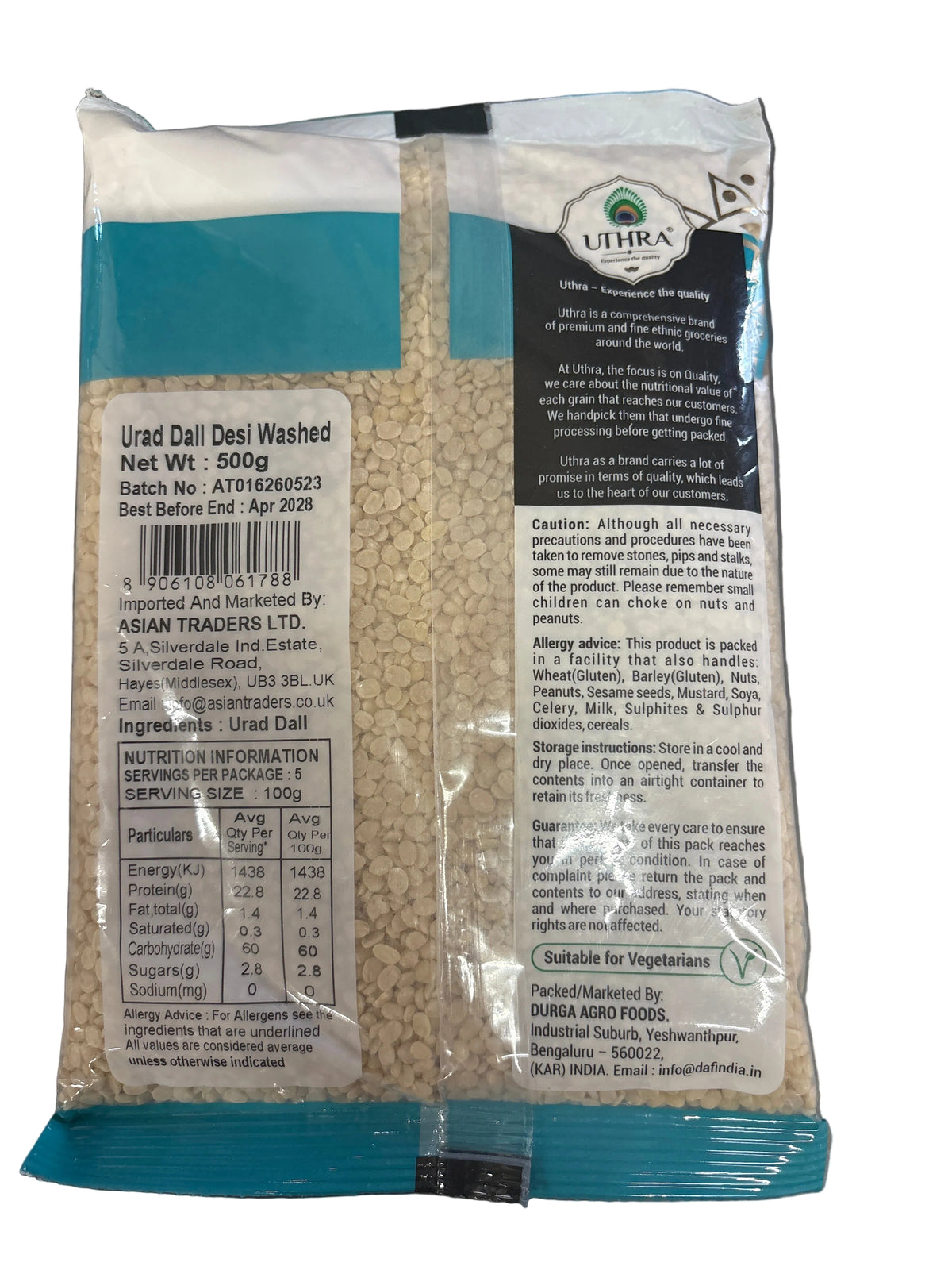 Uthra Lentils Urad Dall Washed Desi 500g
