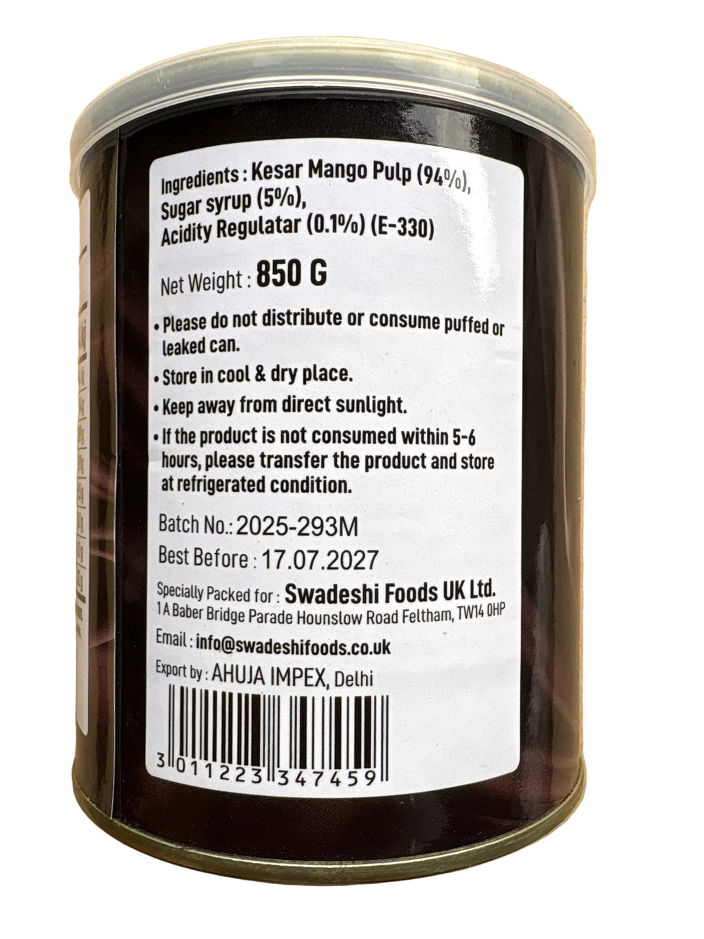 Food Factory Kesar Mango Pulp Desi 850g
