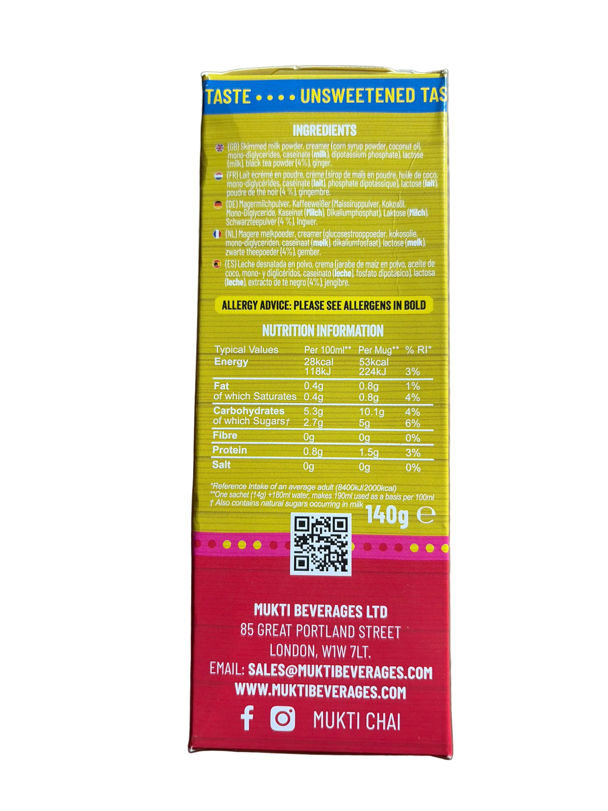 Mukti Instant Tea Ginger 10 x Sachets 140g