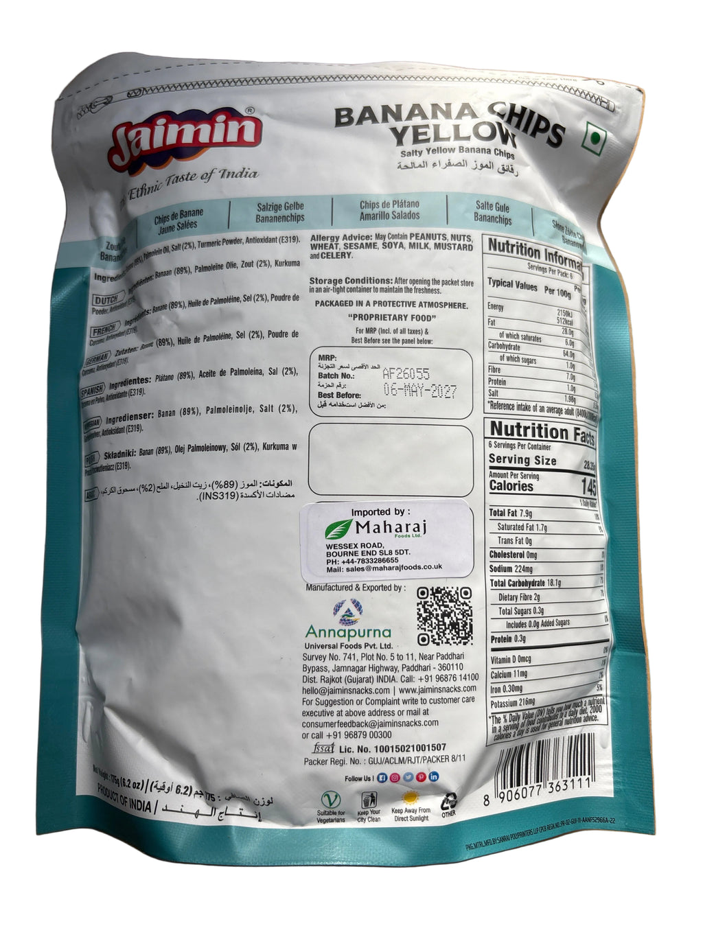 Jaimin Banana Chips Yellow 175g