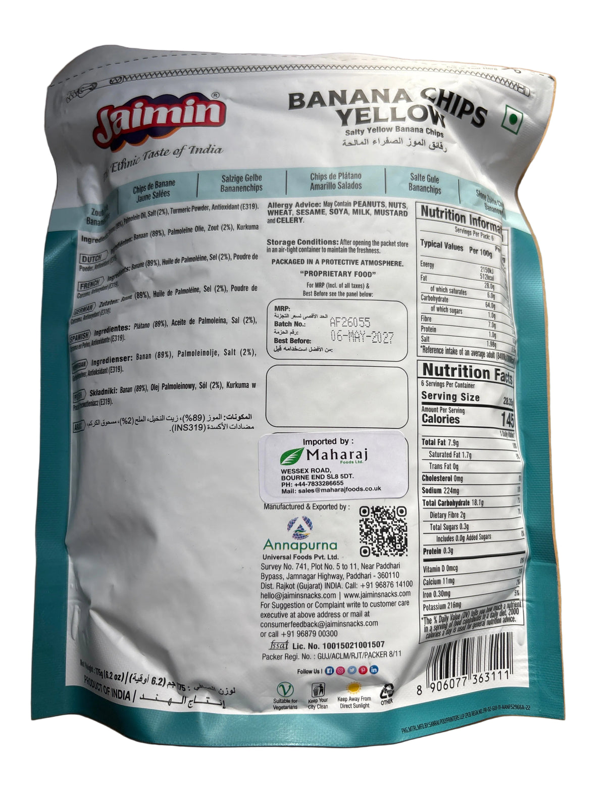 Jaimin Banana Chips Yellow 175g