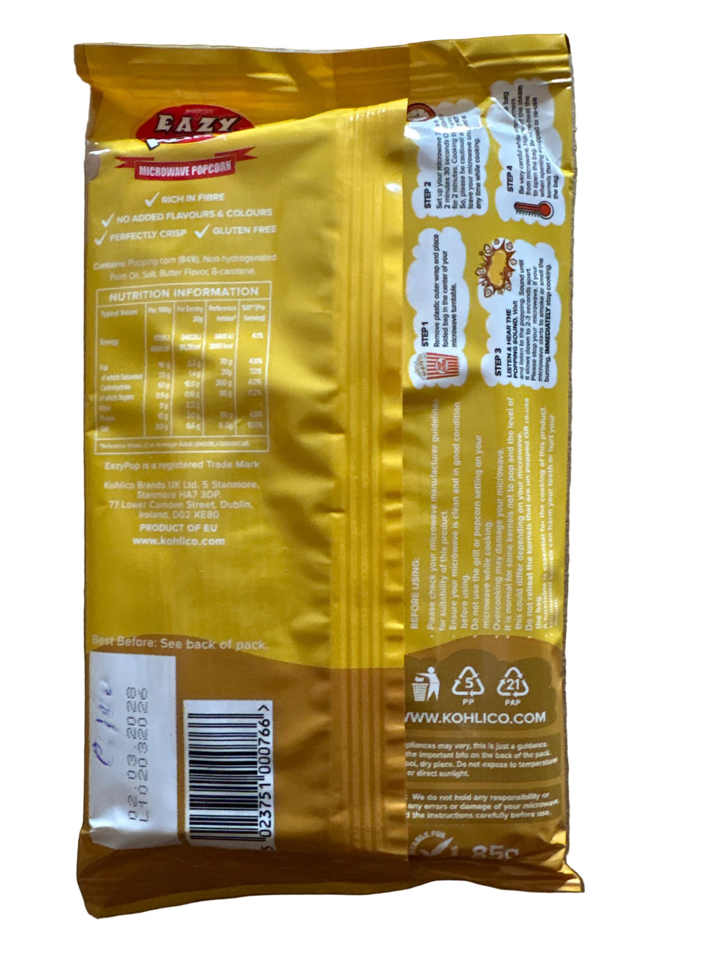Eazy Pop Microwave Popcorns Butter Flavour 85g
