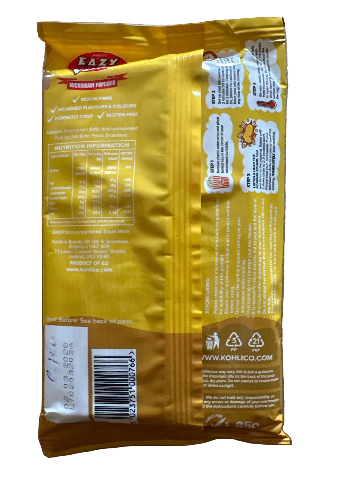 Eazy Pop Microwave Popcorns Butter Flavour 85g