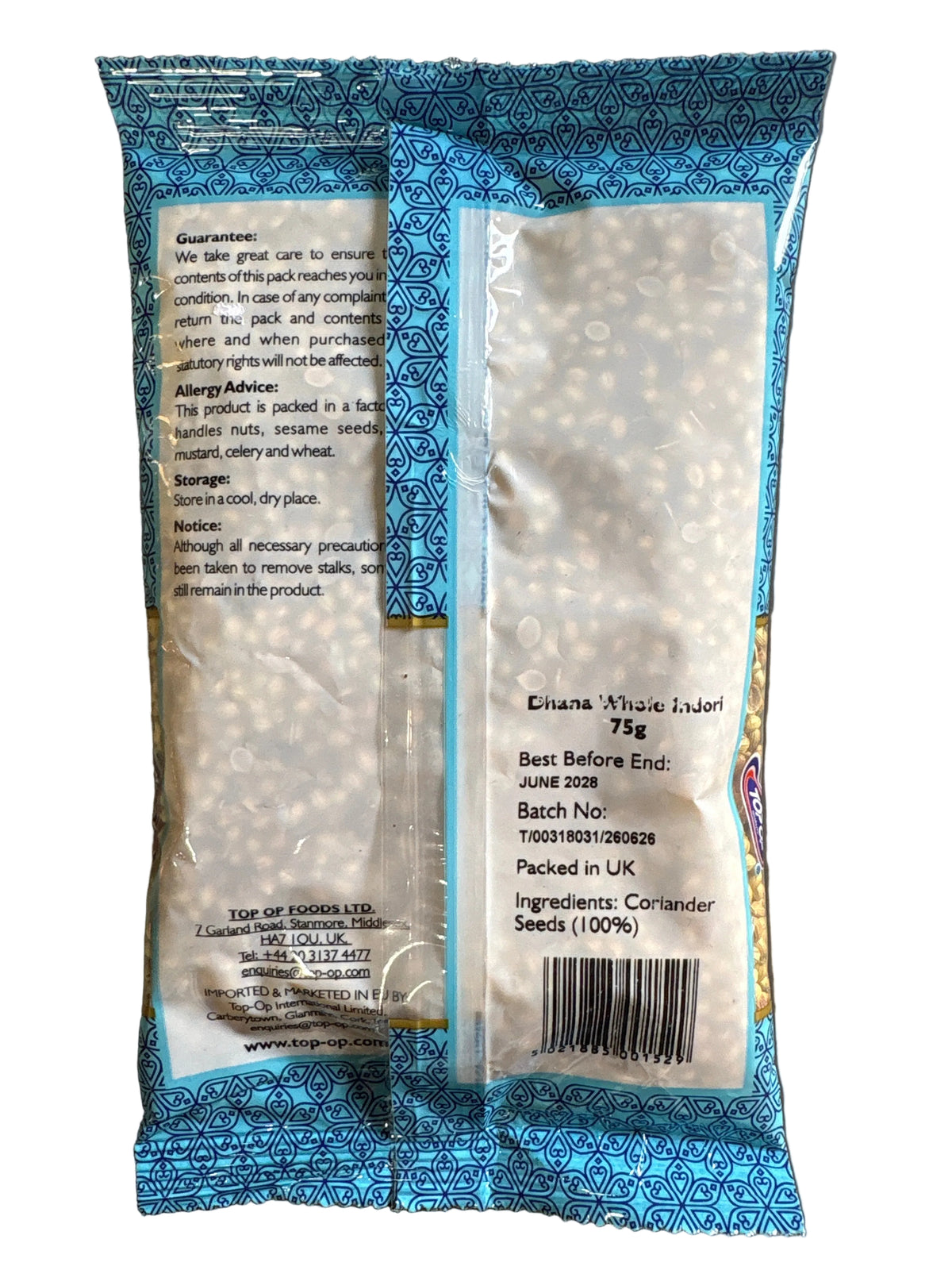 Top Op Coriander Whole Dhania Indori 75g