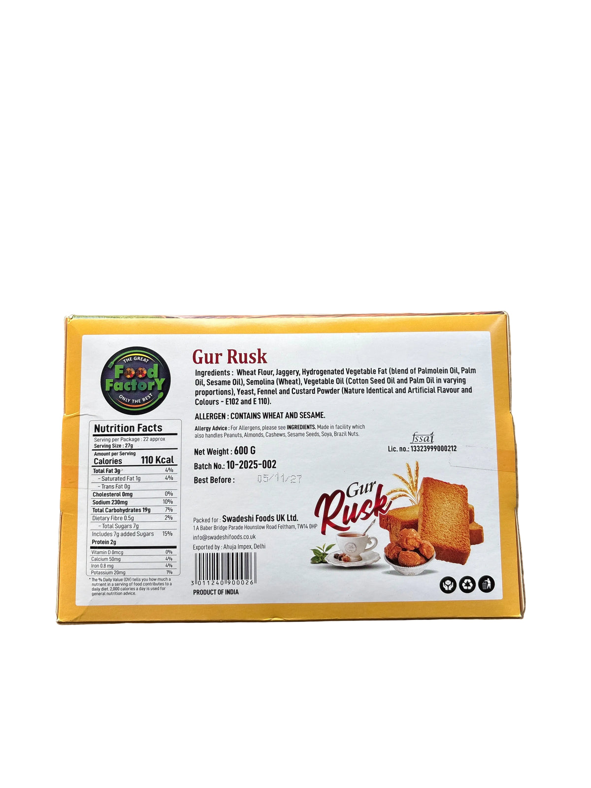 Food Factory Gur Rusk Jaggery 600g