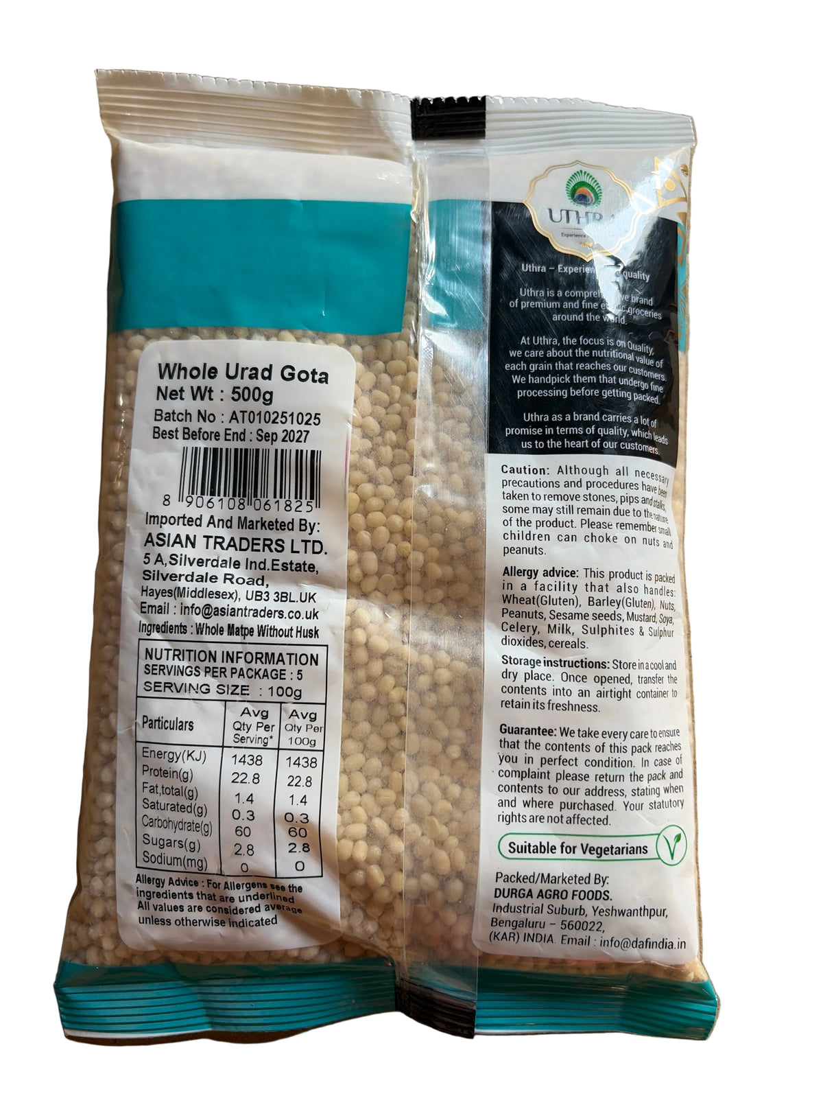 Uthra Lentils Gota Whole Urad 500g