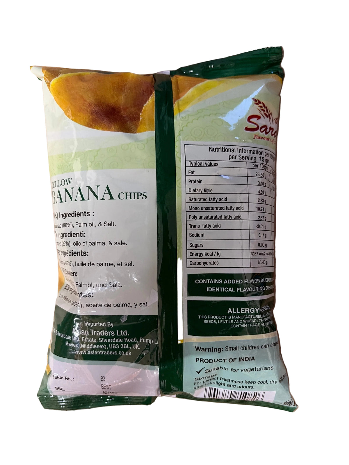 Saras Banana Chips Yellow 150g
