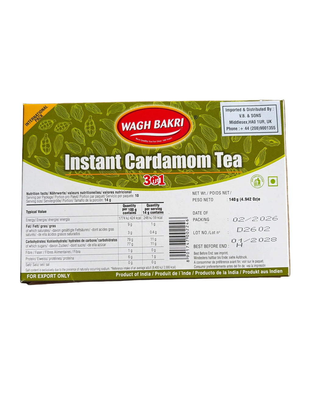 Wagh Bakri Instant Cardamom Tea 10 x Sachets 140g