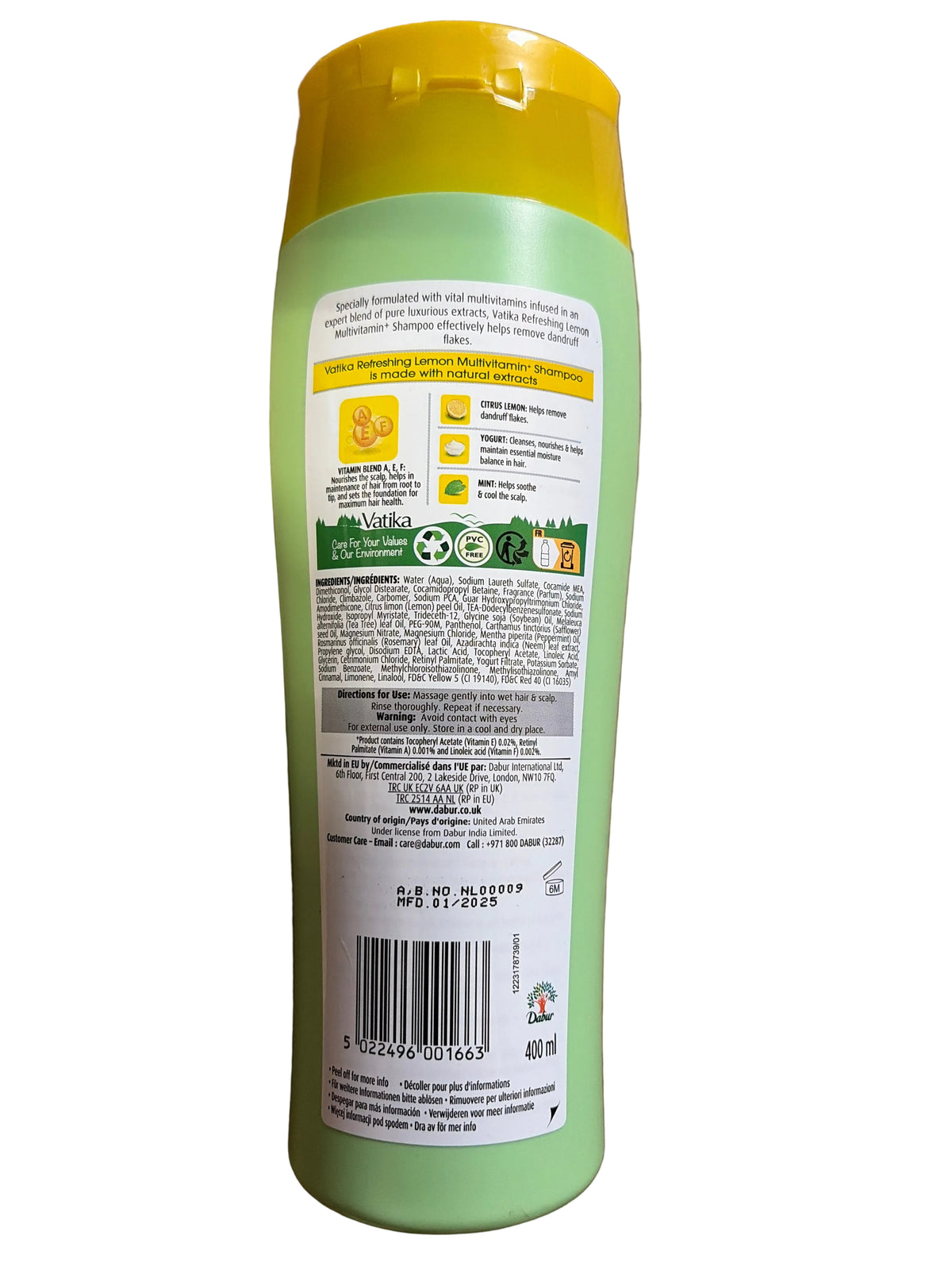 Dabur Vatika Multivitamin Shampoo Lemon Dandruff Guard 400ml