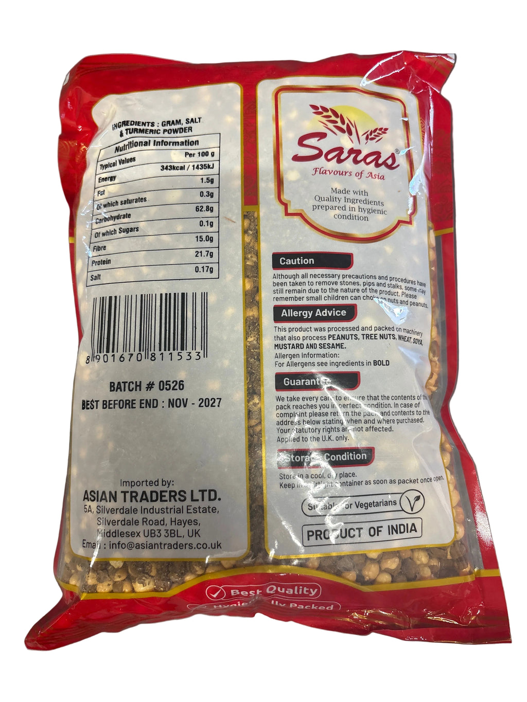 Saras Chana Salted Roasted Gram 1kg