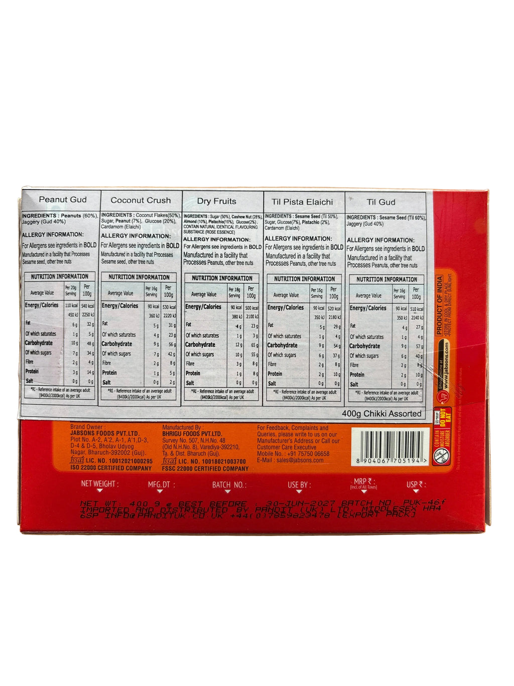 Jabsons Assorted Chikkis 400g