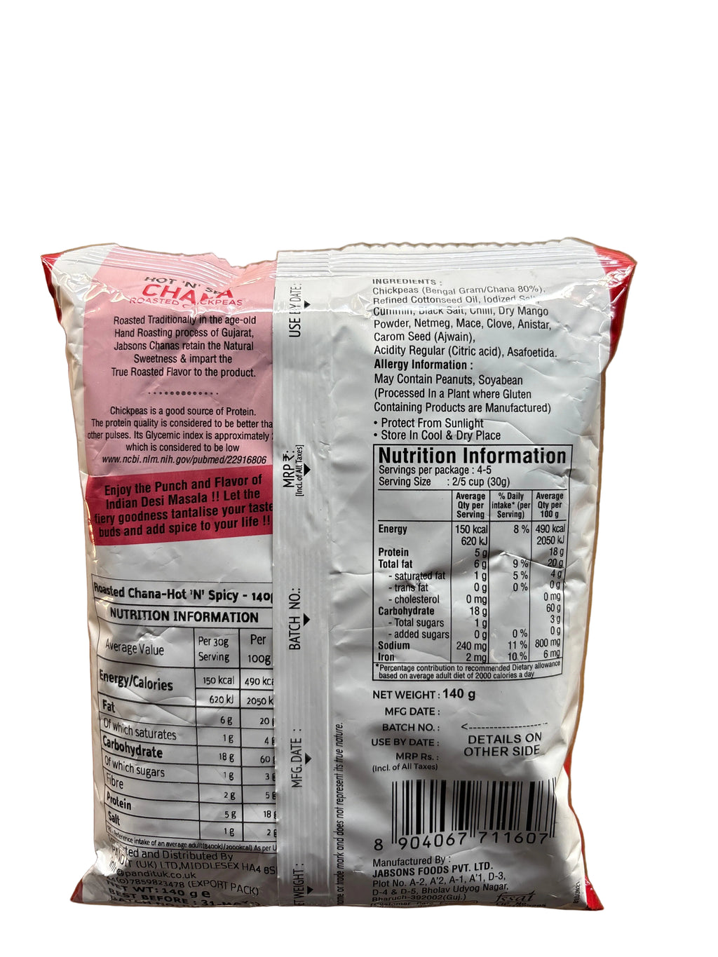 Jabsons Chana Hot N Spicy Roasted Chickpeas 140g