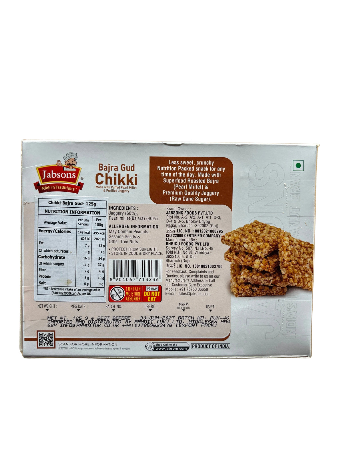 Jabsons Chikki Bajra Gud 125g