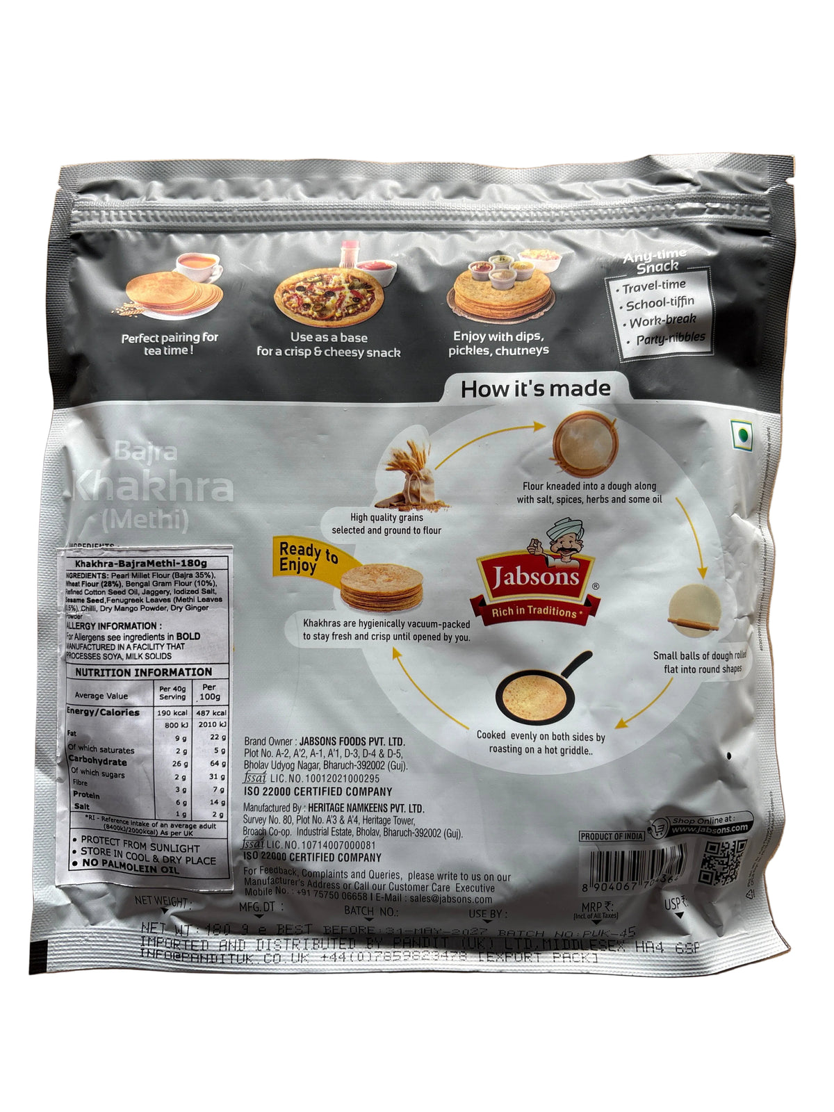 Jabsons Khakhra Bajra Methi 180g