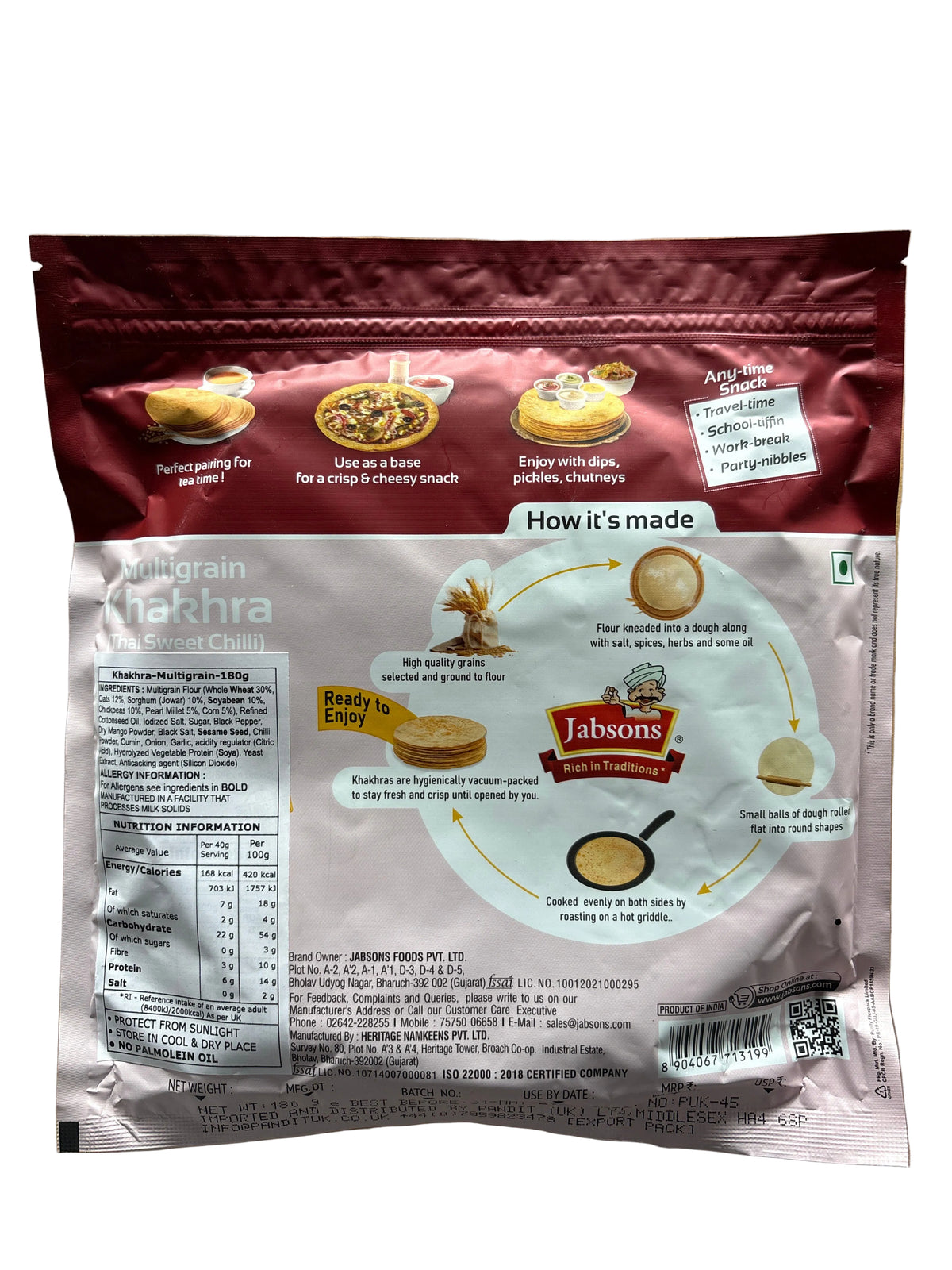 Jabsons Khakhra Multigrain Thai Sweet Chilli 180g
