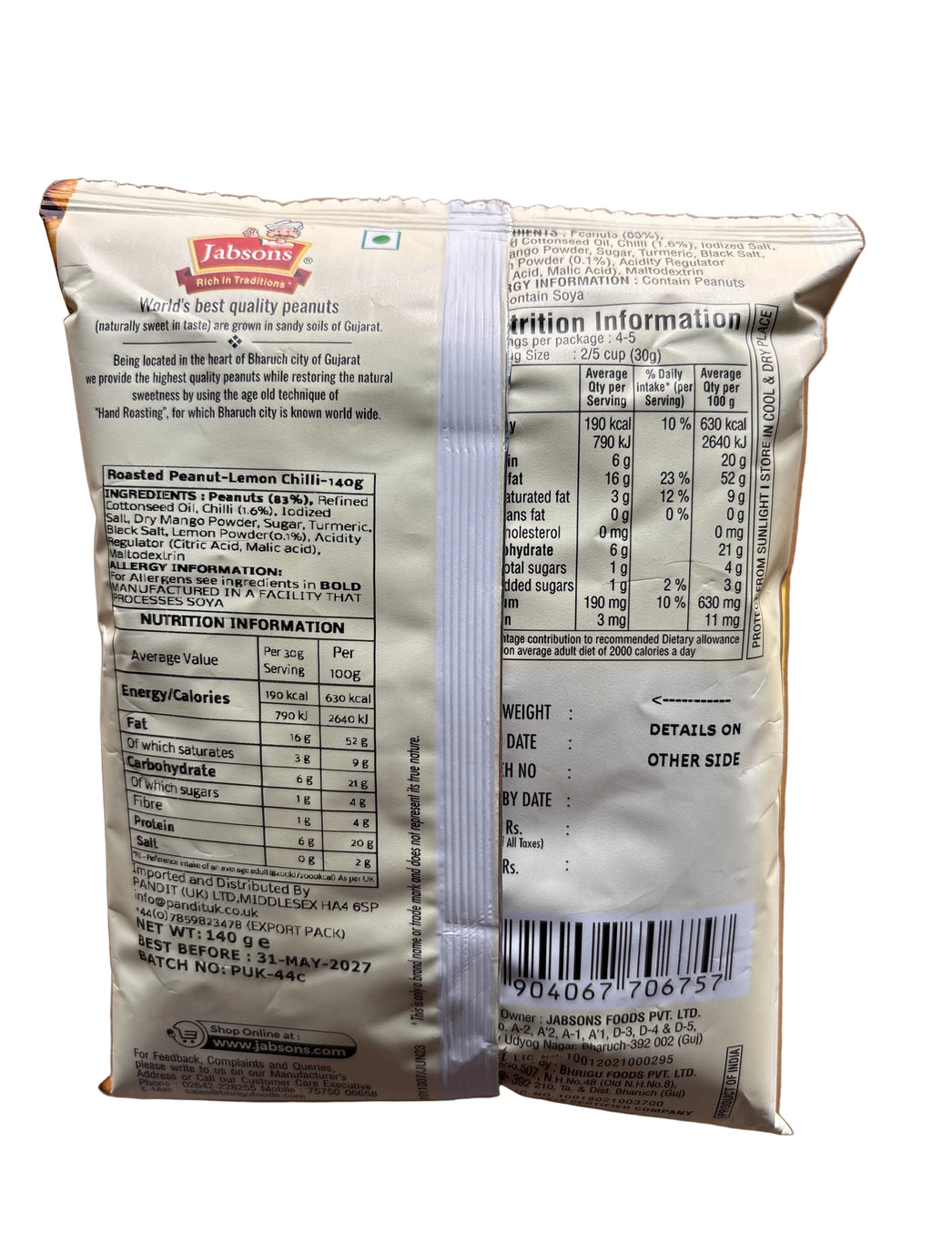 Jabsons Peanuts Roasted Lemon & Chilli 140g