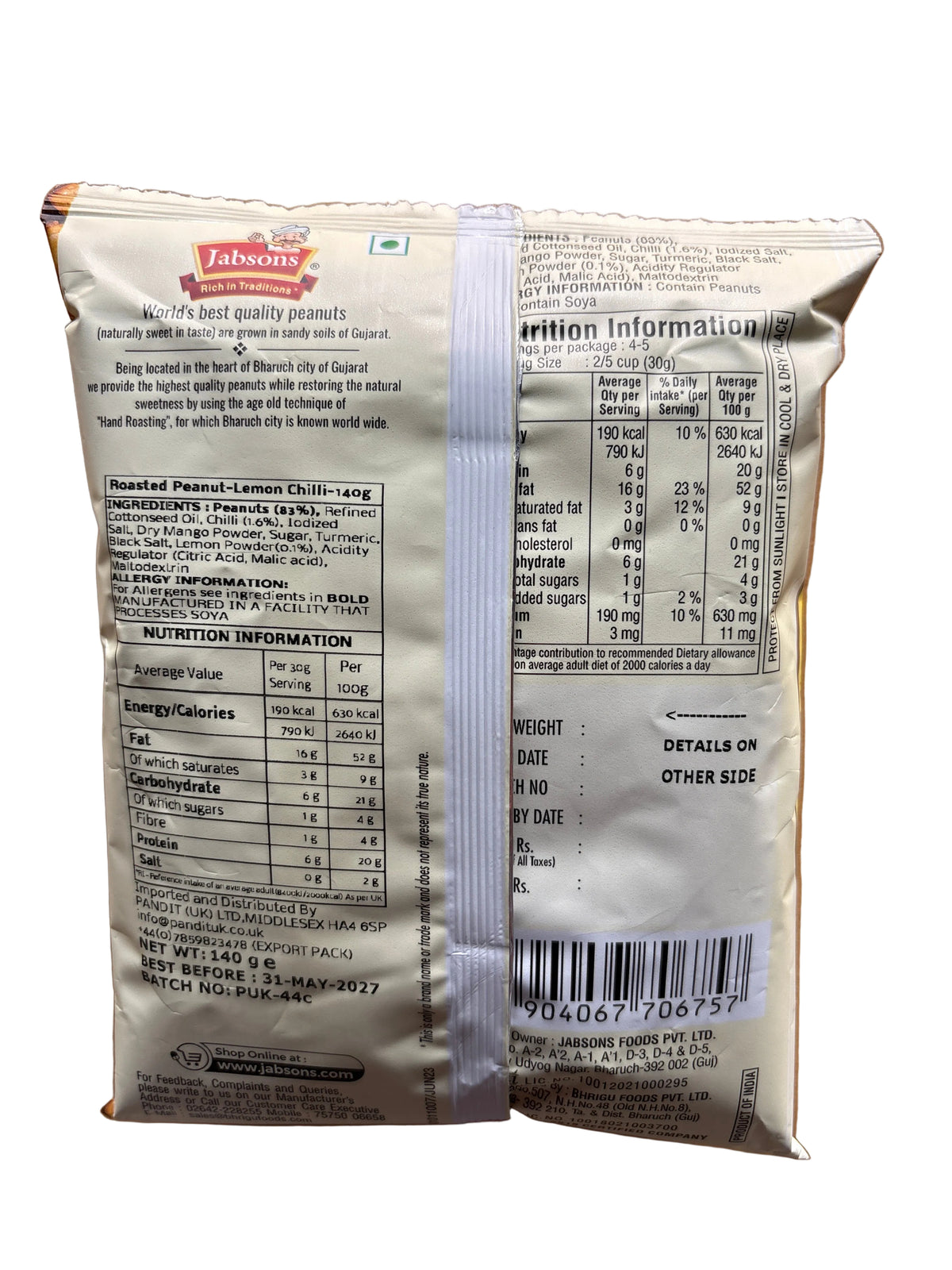Jabsons Peanuts Roasted Lemon & Chilli 140g