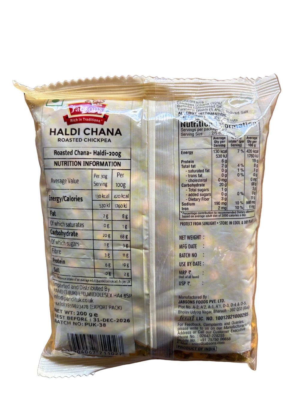 Jabsons Roasted Chickpea Haldi Chana 200g
