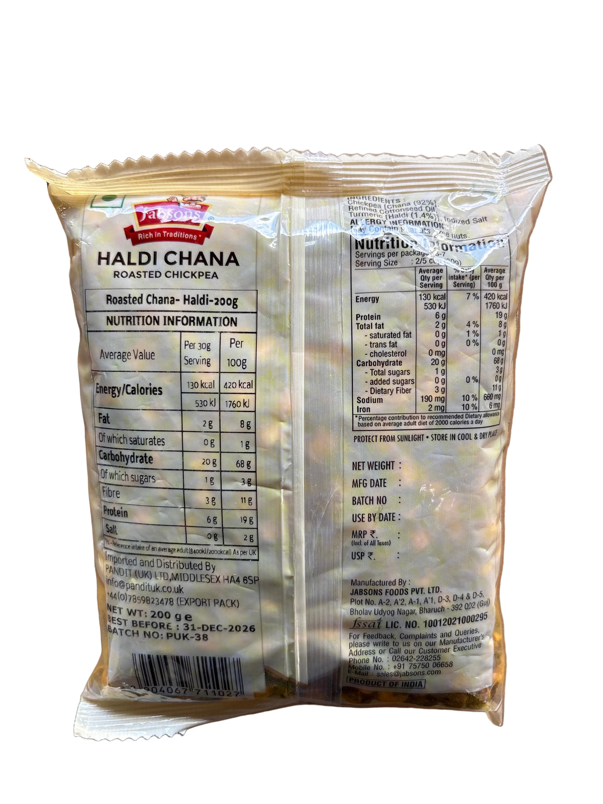 Jabsons Roasted Chickpea Haldi Chana 200g
