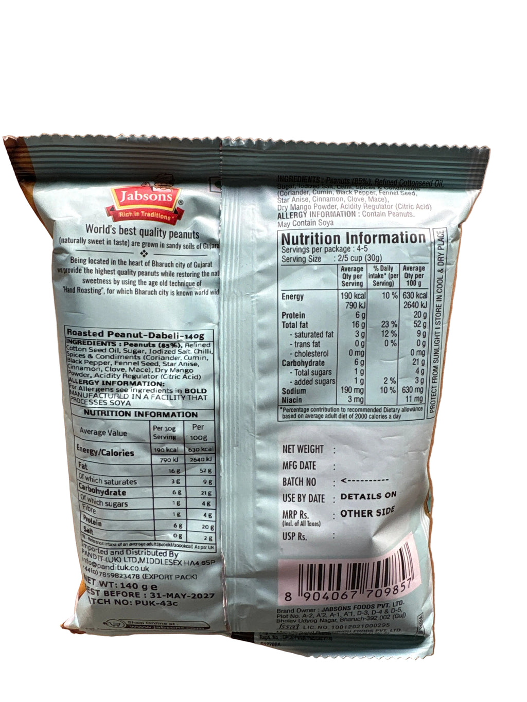 Jabsons Roasted Peanuts Dabeli 140g
