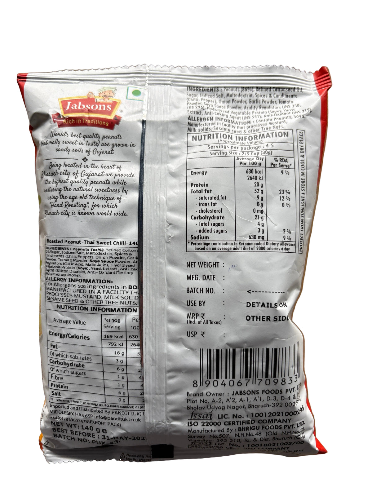 Jabsons Roasted Peanuts Thai Sweet Chilli 140g