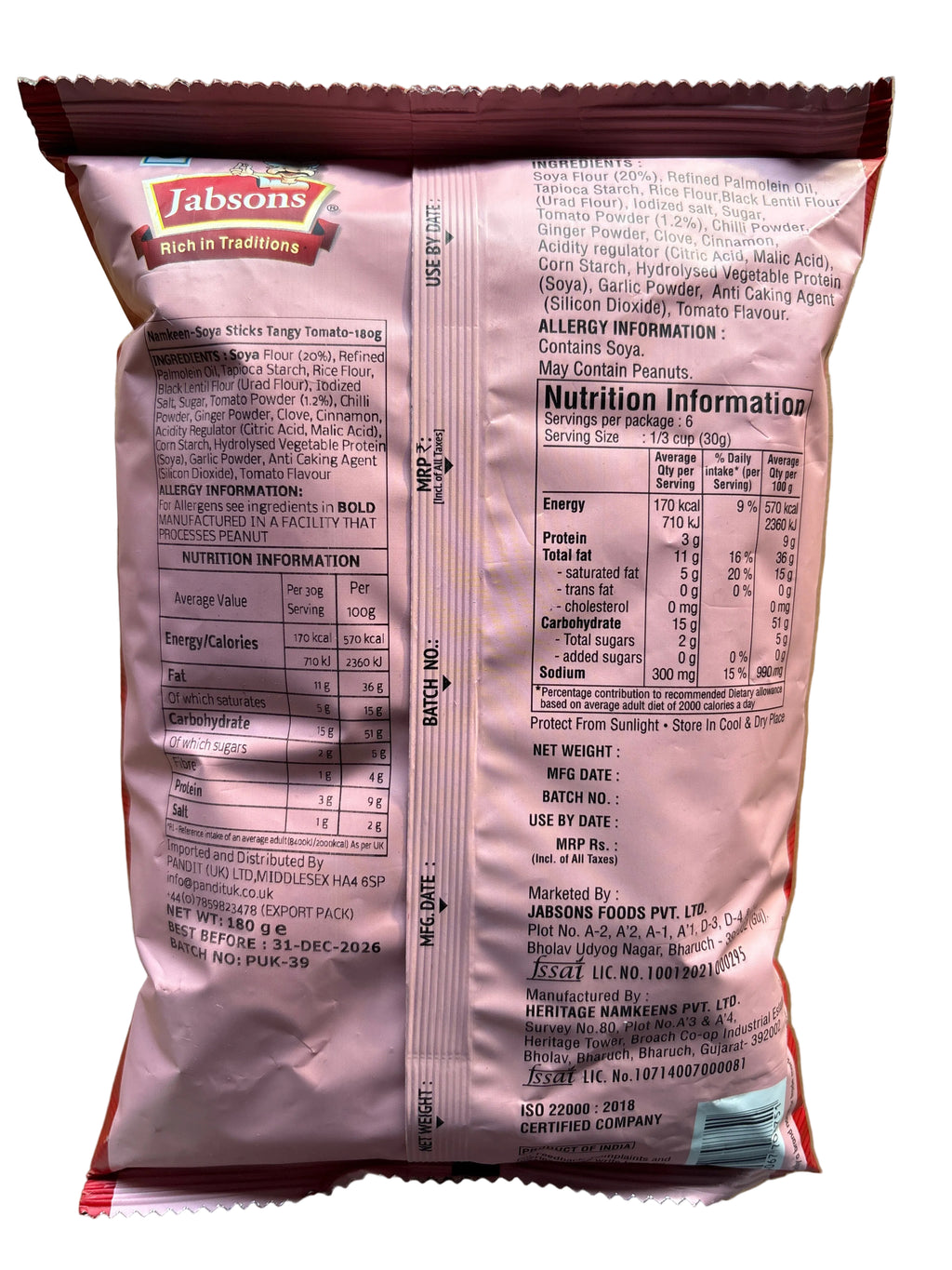 Jabsons Soya Sticks Tangy Tomato 180g