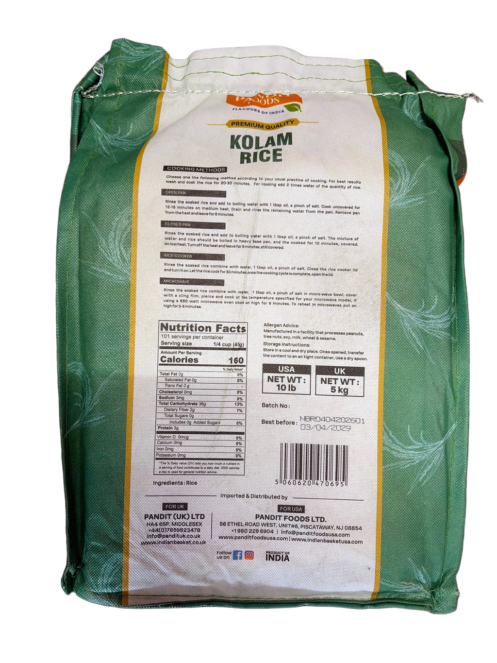 Pandit Foods Kolam Rice 5kg