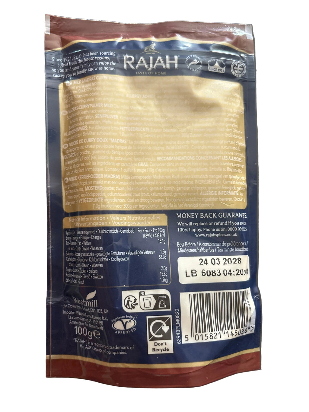 Rajah Mild Madras Curry Powder 100g