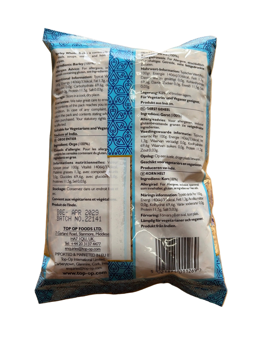 Top Op Barley Whole 500g