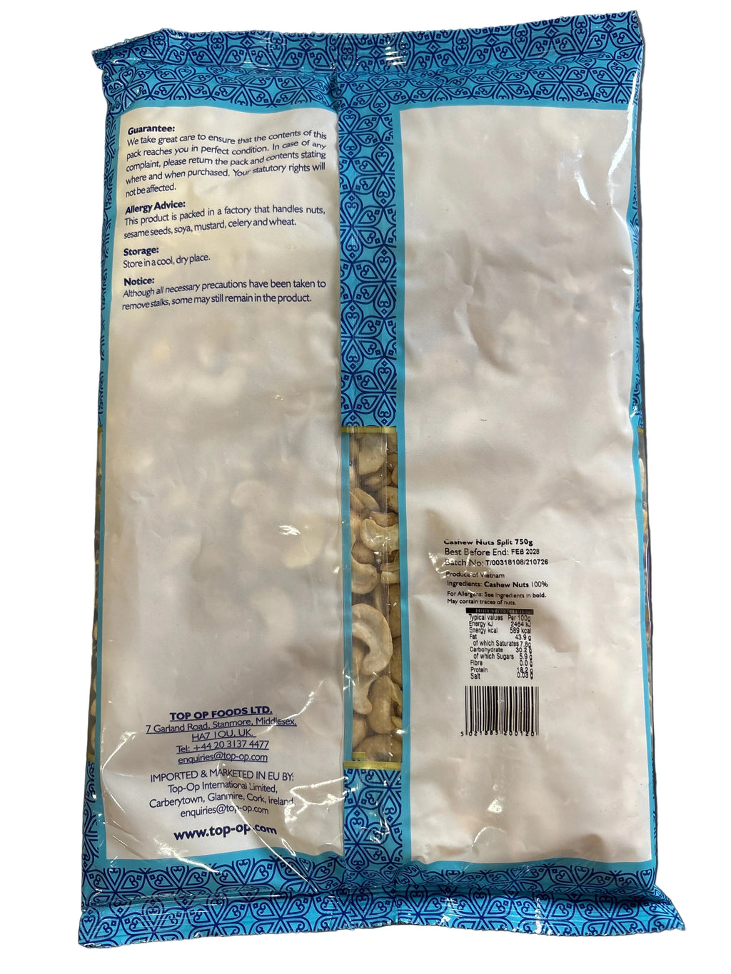 Top Op Cashew Nuts Split 750g