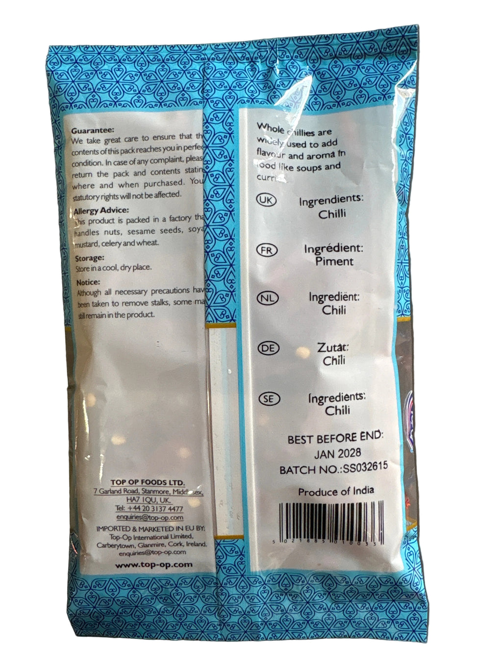 Top Op Chillies Whole Dandicut 25g