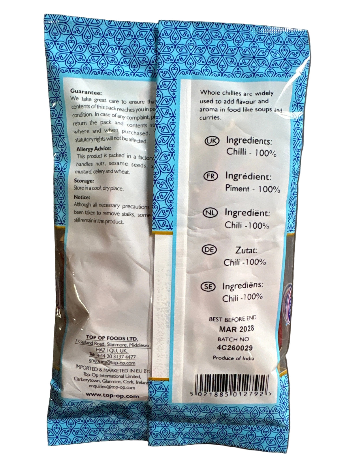 Top Op Chillies Whole With Stem 25g