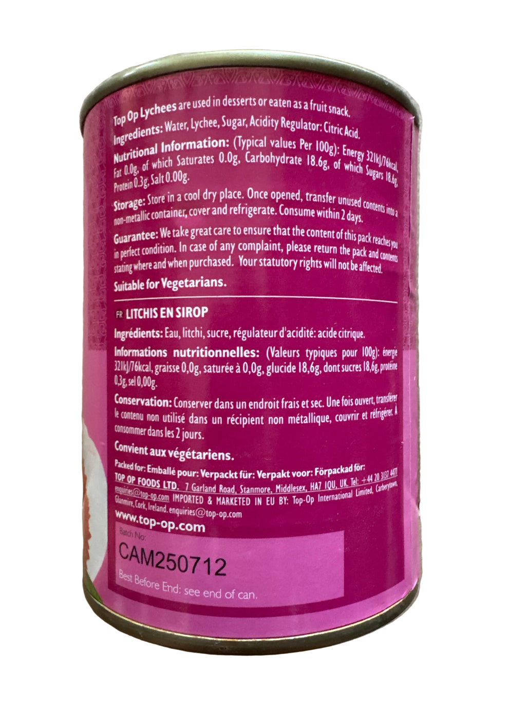 Top Op Lychees In Syrup 565g