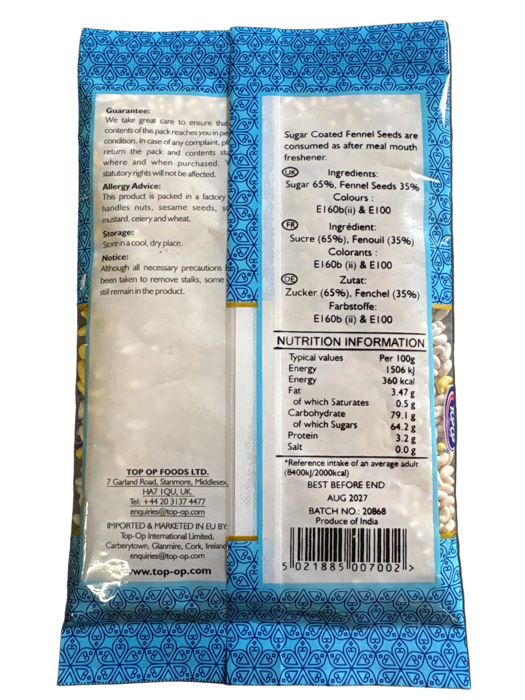 Top Op Valiary Sweet Sugar Coated Fennel Seeds 100g