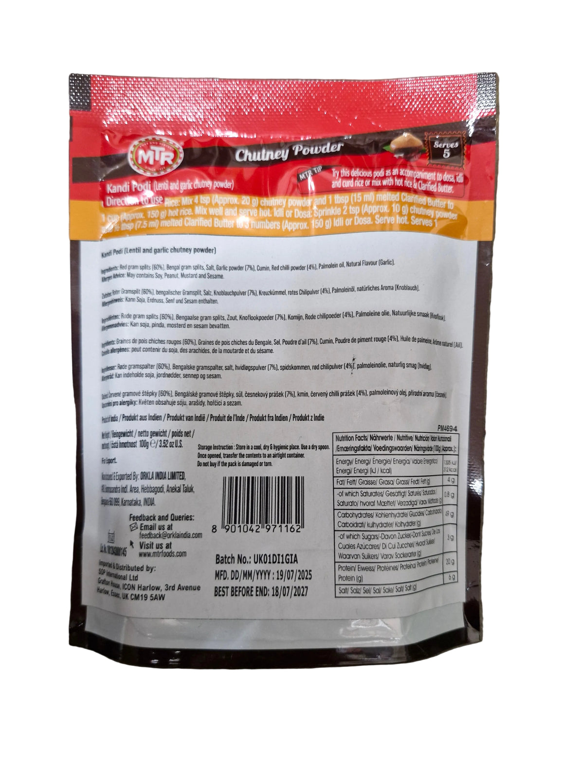 Mtr Chutney Powder Kandi Podi 100g
