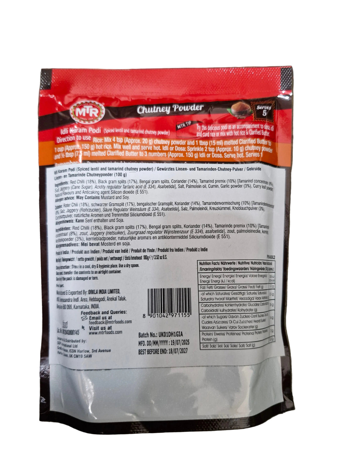 MTR Idli Karam Podi Chutney Powder 100g